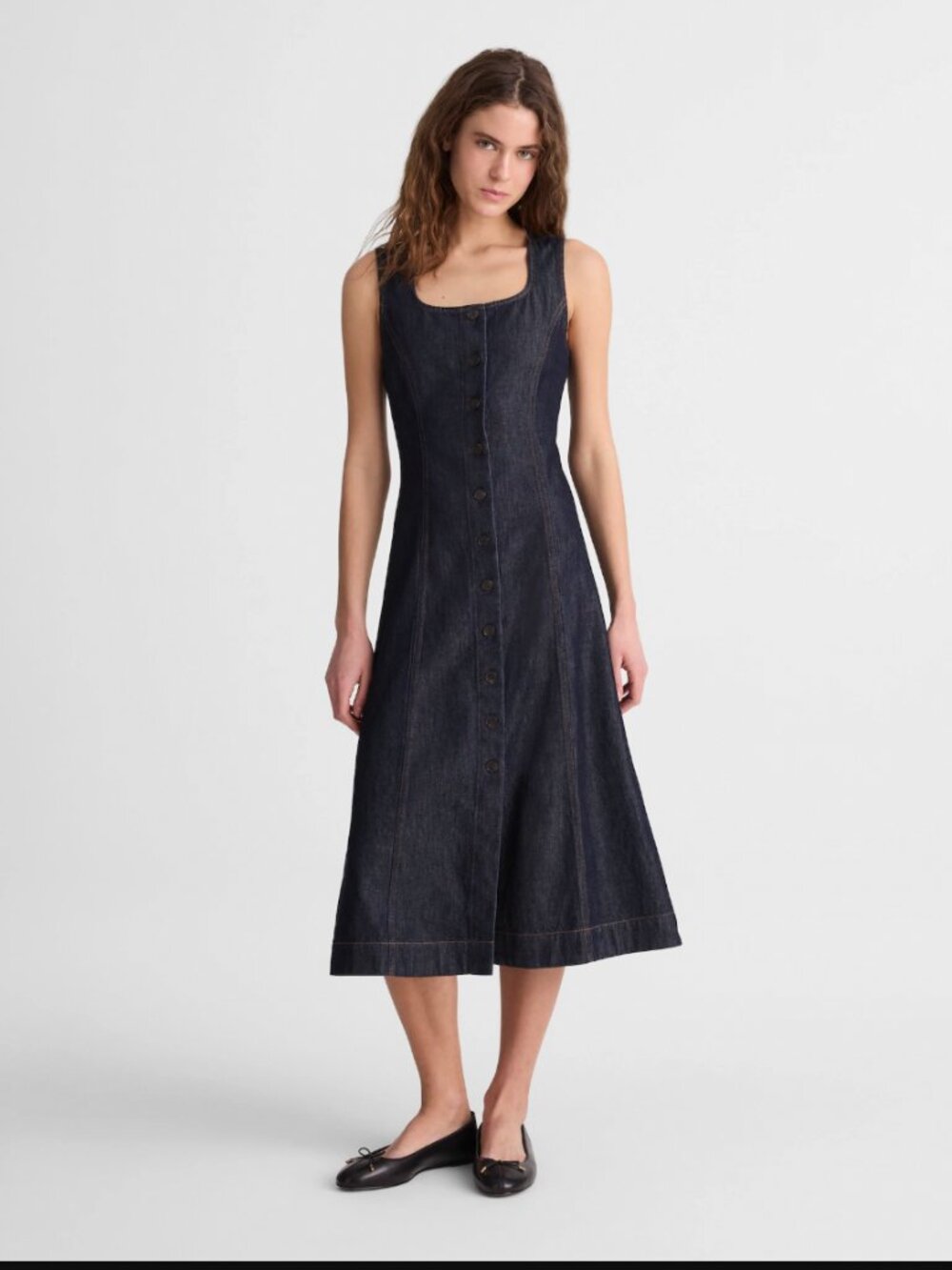NWT Madewell Airy Denim Squareneck Button Front Midi Dress | Size 0